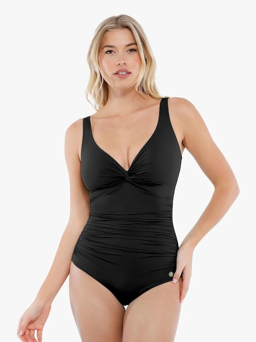 Popilush Black Twist-Front One-Piece  Sculpting Swimsuit Small New